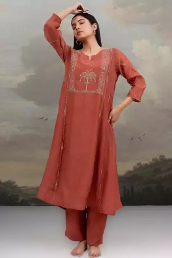 Rust desert palm dress with dupatta