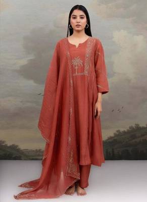 Rust desert palm dress with dupatta 4