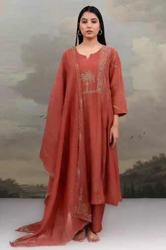 Rust desert palm dress with dupatta