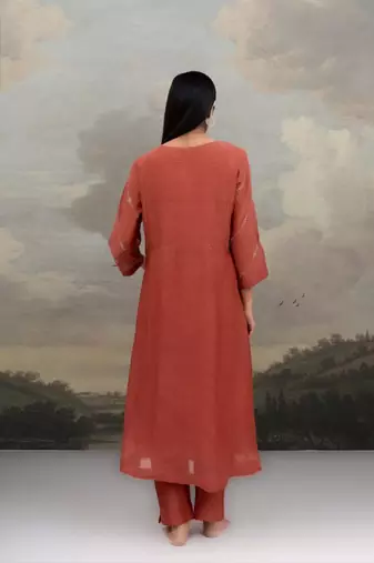 Rust desert palm dress with dupatta