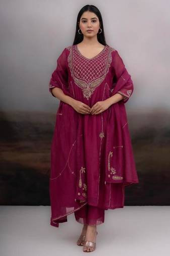 Rani pink ambia dress set with dupatta