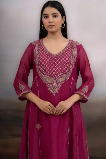 Rani pink ambia dress set with dupatta