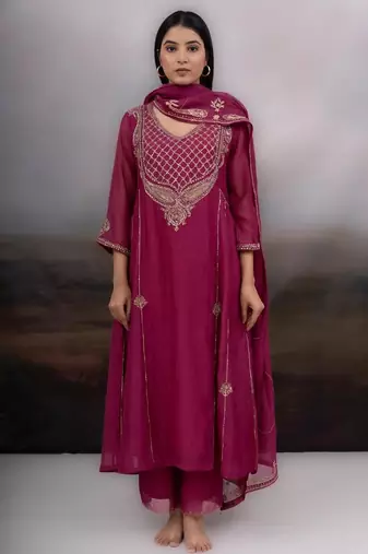 Rani pink ambia dress set with dupatta
