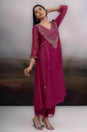 Rani pink ambia dress set with dupatta