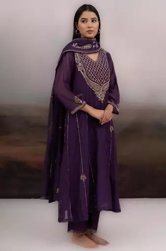 Purple ambia dress set with dupatta