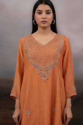 Rust orange ambia dress set with dupatta