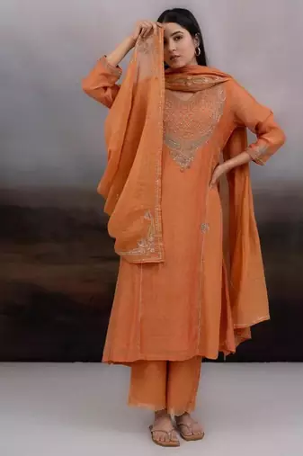 Rust orange ambia dress set with dupatta