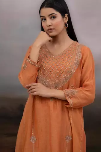 Rust orange ambia dress set with dupatta