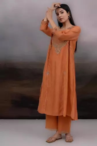 Rust orange ambia dress set with dupatta