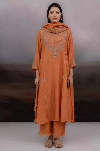 Rust orange ambia dress set with dupatta