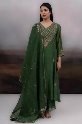 Green ambia dress set with dupatta