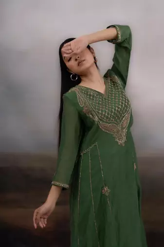 Green ambia dress set with dupatta