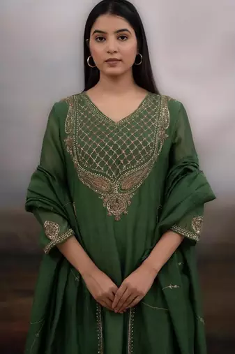 Green ambia dress set with dupatta