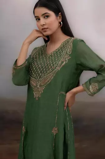Green ambia dress set with dupatta