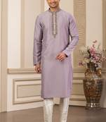 men's purple straight kurta pajama with plain banarasi art silk and without lining