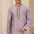 Men's purple straight kurta with plain banarasi art silk and without lining