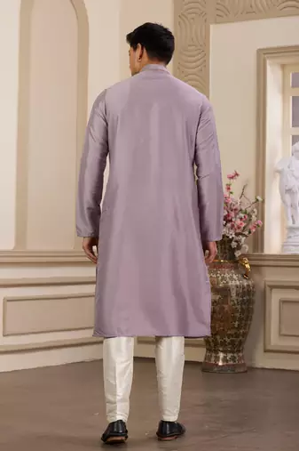 men's purple straight kurta pajama with plain banarasi art silk and without lining