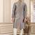 Men's grey  straight kurta with plain banarasi art silk and without lining