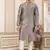 men's grey  straight kurta pajama with plain banarasi art silk and without lining