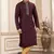 men's wine  straight kurta pajama with plain banarasi art silk and without lining