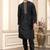 Men's black  straight kurta with plain banarasi art silk and without lining