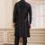 Men's black  straight kurta with plain banarasi art silk and without lining