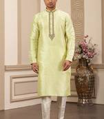 Men's pista  straight kurta with plain banarasi art silk and without lining