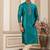 Men's teal green plain banarasi art silk straight kurta with without lining