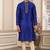 Men's blue plain banarasi art silk straight kurta with without lining