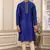 men's blue plain banarasi art silk straight kurta churidar with without lining