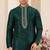 Men's green plain banarasi art silk straight kurta with without lining