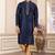 Men's blue plain banarasi art silk straight kurta with without lining