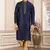 men's blue plain banarasi art silk straight kurta pajama with without lining