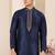 Men's blue plain banarasi art silk straight kurta with without lining