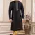 men's black plain banarasi art silk straight kurta pajama with without lining