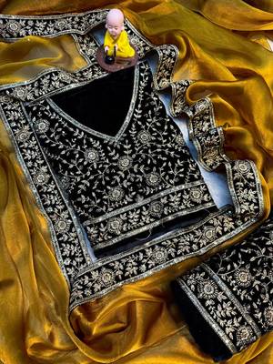Premium jimmy choo with velvet embroidered lace border saree with blouse 3