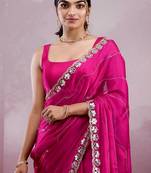 Ranipink soft burberry silk with embroidery and real mirror hand work saree with blouse