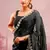 Black soft burberry silk with embroidery and real mirror hand work saree with blouse