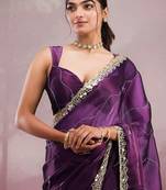 Wine soft burberry silk with embroidery and real mirror hand work saree with blouse