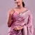 Pink soft burberry silk with embroidery and real mirror hand work saree with blouse