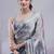 Grey soft burberry silk with embroidery and real mirror hand work saree with blouse