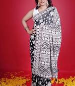 Black faux georgette with embroidered thread work saree with blouse