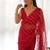 Red butterfly net with embroidered thread work saree with blouse