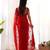 Red butterfly net with embroidered thread work saree with blouse