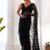 Black butterfly net with embroidered thread work saree with blouse