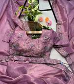 Onionpink gold crunchy with thread and hand work saree with blouse