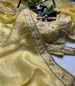 Yellow gold crunchy with thread and hand work saree with blouse