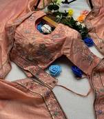 Peach gold crunchy with thread and hand work saree with blouse