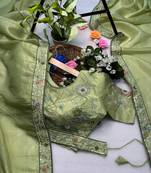 Perrot gold crunchy with thread and hand work saree with blouse