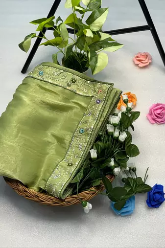 Perrot gold crunchy with thread and hand work saree with blouse